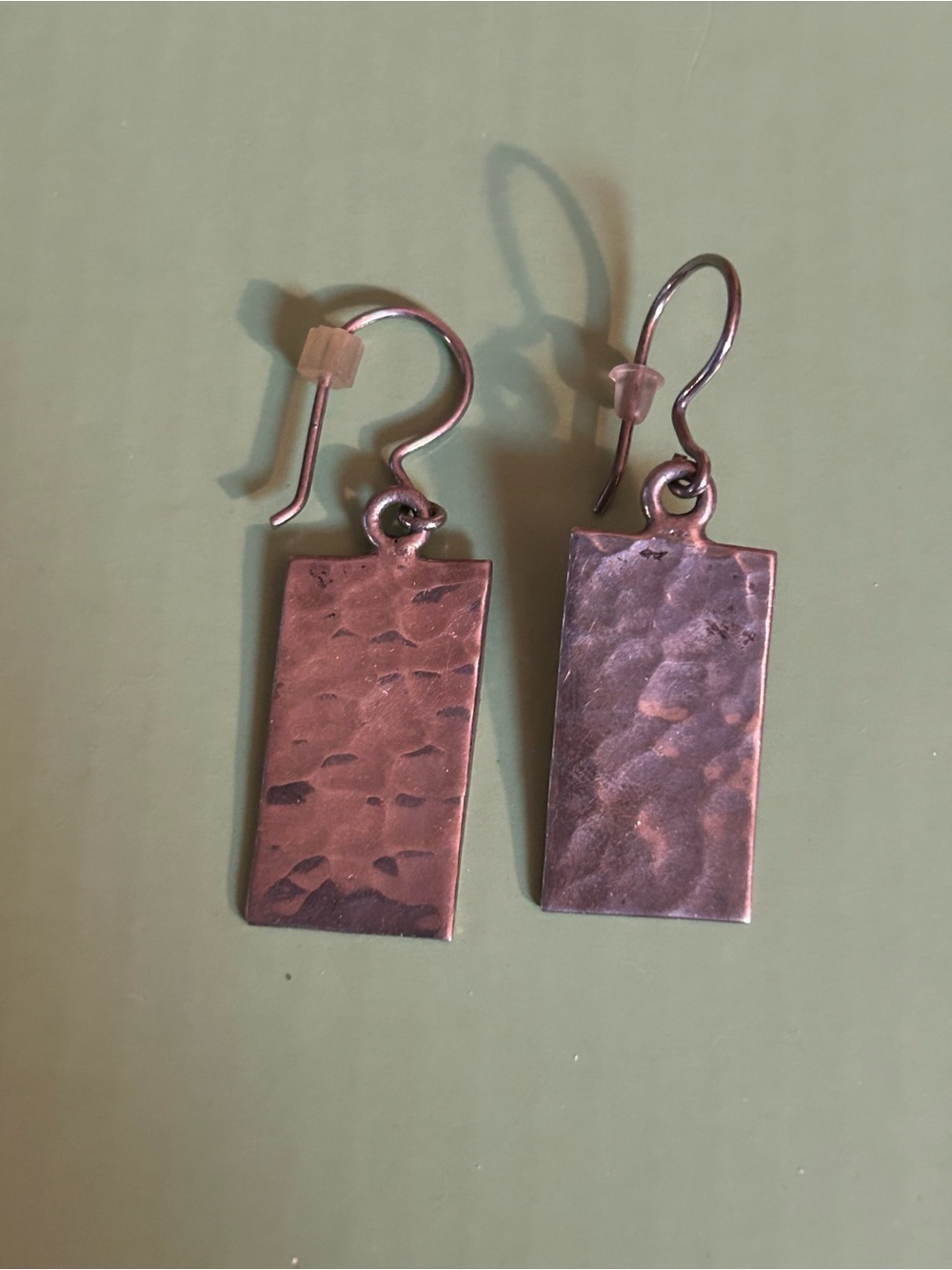 Hammered Rectangle Drop Earrings - Sterling Silver